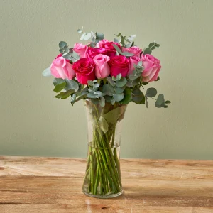 "Pristine" Pink & Fuchsia Roses in a Vase