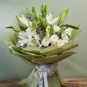 "Spring Luster" White Lilies & Roses Bouquet